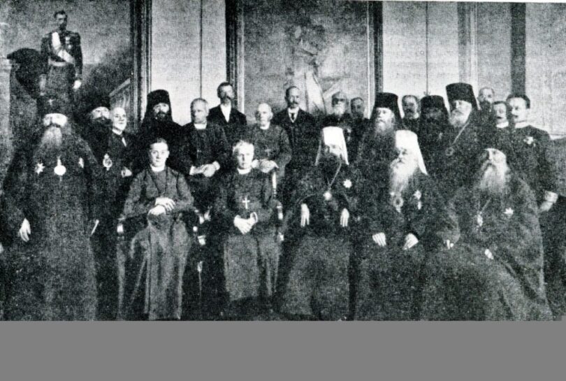 An Anglican delegation visits the Most Holy Governing Synod in St. Petersburg in 1912.