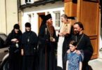 Bishop Agapit (left) Archpirest Nikolai Artemoff (right) with icon