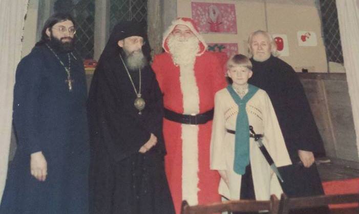 Left to Right. Fr. Ioann Suscenko, Bp. Constantine, Ded Moroz, Alexander Suscenko, Protod Sergii. London. Early 1980s