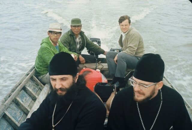 With Fr. Ilias Armstead and V.Lochmatow. The Kuskokvim River, near Bethel, Alaska