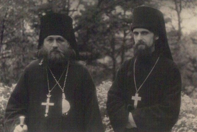 Archbishop Leontii of Chile With Archimandrite Vitalii (Ustinov) in Fishbeck. 1946