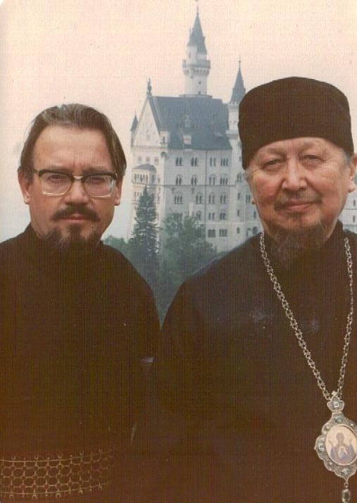 Archbishop Pavel of Australia With Protodeacon Boris Evstigneev at Neuschwanstein, early 1980s