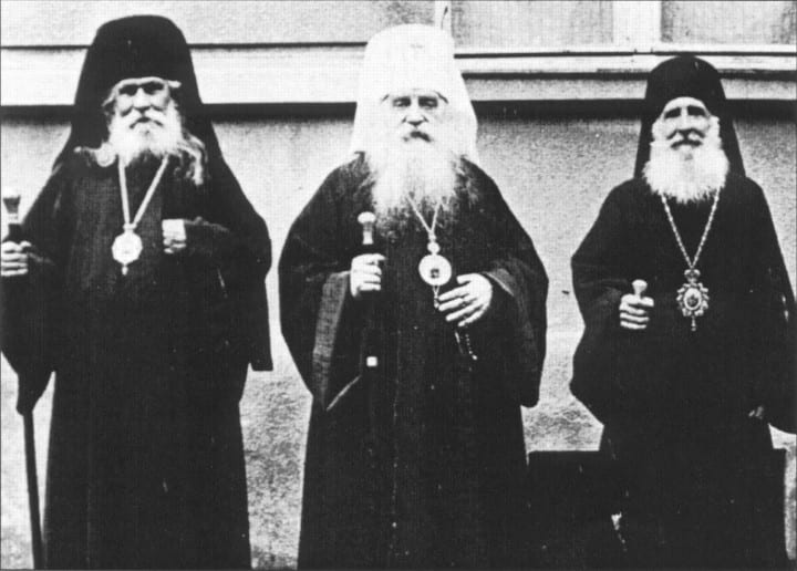 Left to Right: Bishop Germogen (Maximov) Metropolitan Antony (Khrapovitsky) Bishop John (Gevargizov) of Urmia