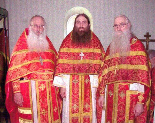 Day of Hieromonk Alexander`s ordination to the priesthood. Fr. A. in the center. Fr. Seraphim at the left. HTM 2002