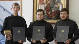 HTS 2007 graduates. Left to right: Constantine, Felipe Oliveira from Brasil and Denis Lvov from Kazahstan