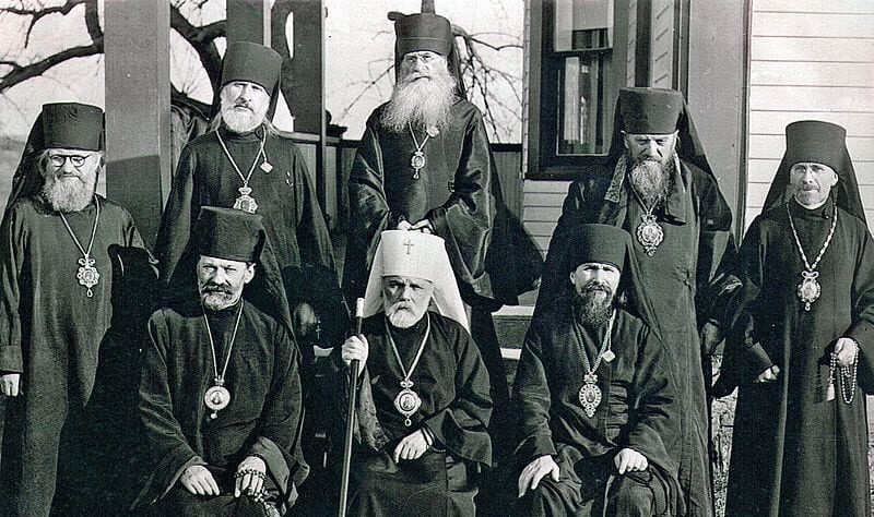 Bishops of North American Metropolia Bishops Makarii (Il'inskii),Leontii (Turkevich), Ieronim (Chernov), Arsenii (Chagovtsev), Veniamin (Basalyga); Sitting: Archb. Adam (Filipovskii), Metrop. Theophil (Pashkovskii), Archb. Vitaly (Maksimenko)