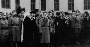 Metropolitan Anastassi is visiting Russisches Schutzkorps (Russian Protective Corps), a Wehrmacht unit fought against partisans in Yugoslavia during WWII