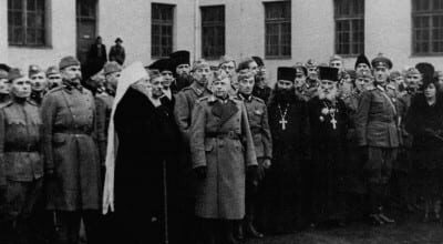 Metropolitan Anastassi is visiting Russisches Schutzkorps (Russian Protective Corps), a Wehrmacht unit fought against partisans in Yugoslavia during WWII