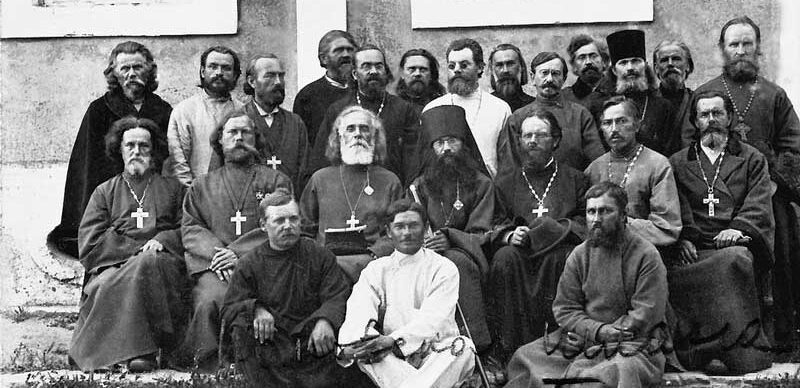 In Gallipoli the clergy of the 1st Army Corps including Dean of corp  Fr. Fedor Milianovskii (sitting in the second row, third from left), Dean of the 1st Infantry Division, Fr. Nikolai Butkov (sitting next to the left), priest of the Kornilov shock regiment Leonid Rozanov (sitting fifth on the left). c.1921.