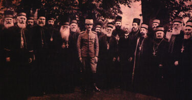 The king Alexander of Yugoslavia with the Serbian bishops